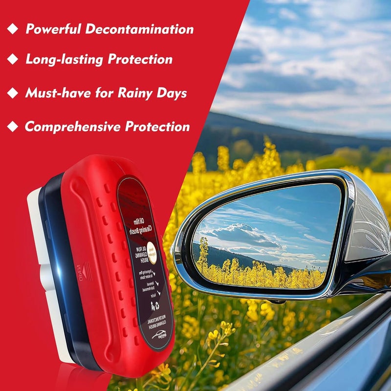 Eiruseed Automotive Oil Film Cleaning Brush with Reusable Foam Sprayer, Upgraded Antifog Glass Cleaning Board, Glass Oil Film Remover for Car Windows & Windshields,Versatile Car Glass Cleaner Brush (2Pack_Red) - Image 4
